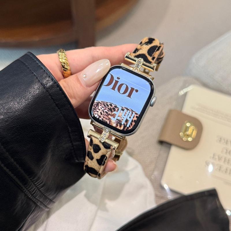 Leopard Suede Butterfly Buckle Watch Band for Apple Watch (S10, 87)