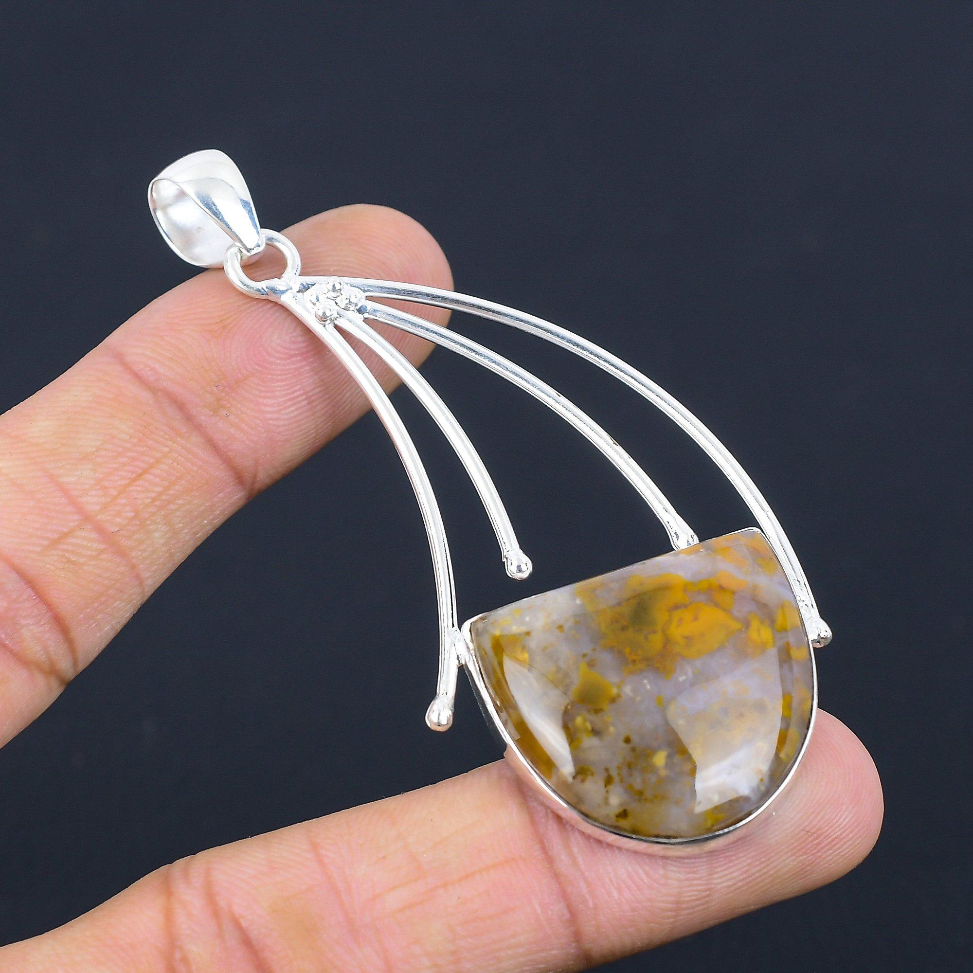 

Натуральний Агат з пір ям Підвіска з дорогоцінного каміння Жовтий Срібло 925 проби Індійські ювелірні вироби