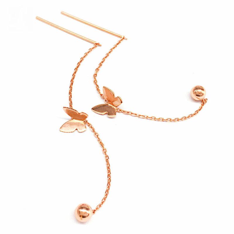 Exquisite Color Gold Purple Gold Russian Butterfly Earrings 585 Rose Gold Plated Versatile Design Temperament Long Earrings