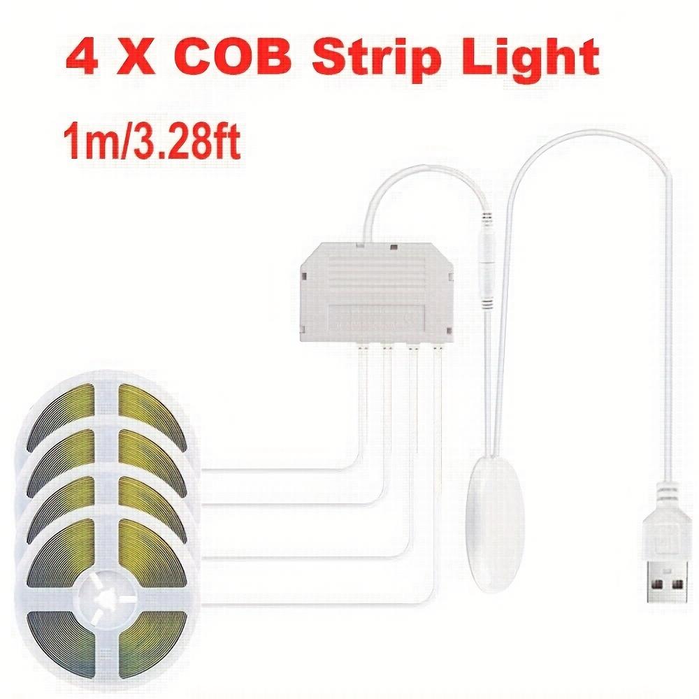 USB COB LED Cabinet Light, Touch Dimmable Strip, 5V IP65 1m for Kitchen, Wardrobe, Showcase