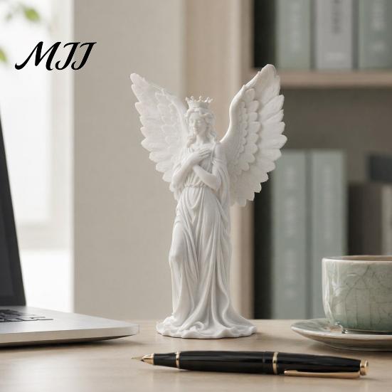 Vintage Angel Statue 3D Printed Crown Figurine, Guardian Angle Statue, Decorative Figurine for Home Artistic Winged Women Sculpture Tabletop