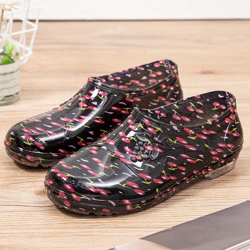 Low-top fashion models, light-mouth waterproof shoes, rain shoes, women's summer kitchen work rubber shoes, water-treading non-slip short overshoes