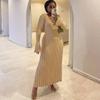 Elegant Solid Ribbed Knitted Maxi Dress Women Slim Casual Waistband Round Neck Long Sleeve Lace Up A-line Dresses 2023 Autumn Lady Streetwear Robe