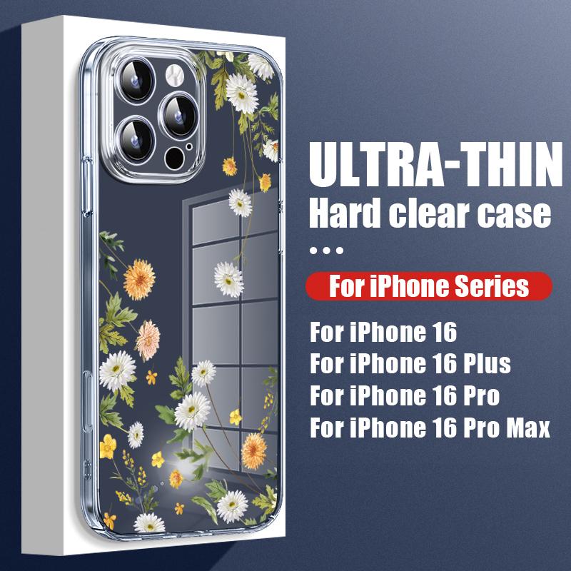 

Для iPhone 16 Plus 15 14 Pro 12 13 Pro Max 11 противоударный цветочный узор жесткий ПК прозрачный тонкий защитный объектив чехол для телефона чехол iPhone 11