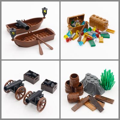 City Blocks Pirates Of The Caribbean Figure Accessories MOC Bricks Cannon Treasure Box Ship Gem Medieval Model Toys