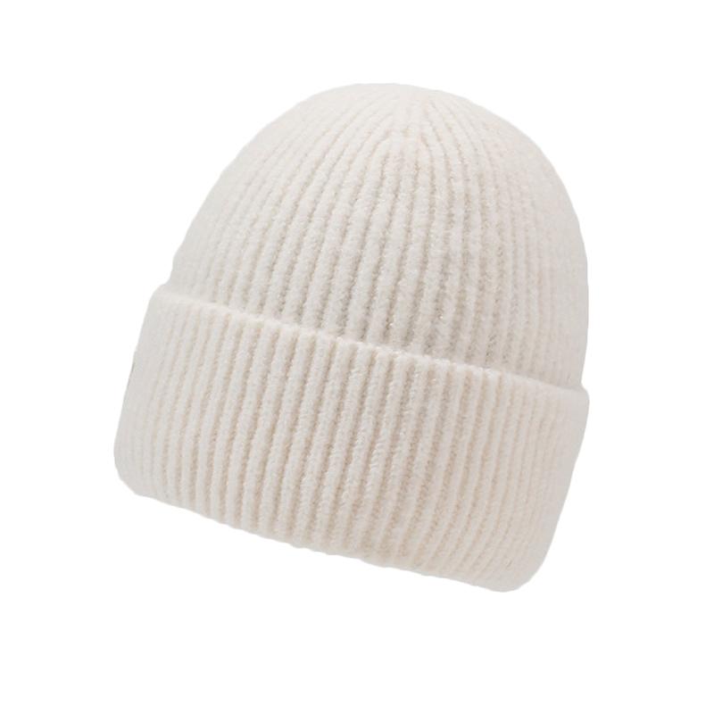 Herbst Winter Einfarbige Mütze Outdoor Wollmütze Samt Warme Gestreifte Strickmütze