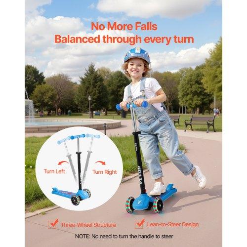 VEVOR Kick Scooter for Kids Ages 3+, 3-Wheel Toddler Scooter with Light-Up Wheels, Adjustable Height Handlebar, Wide Anti-Slip Deck