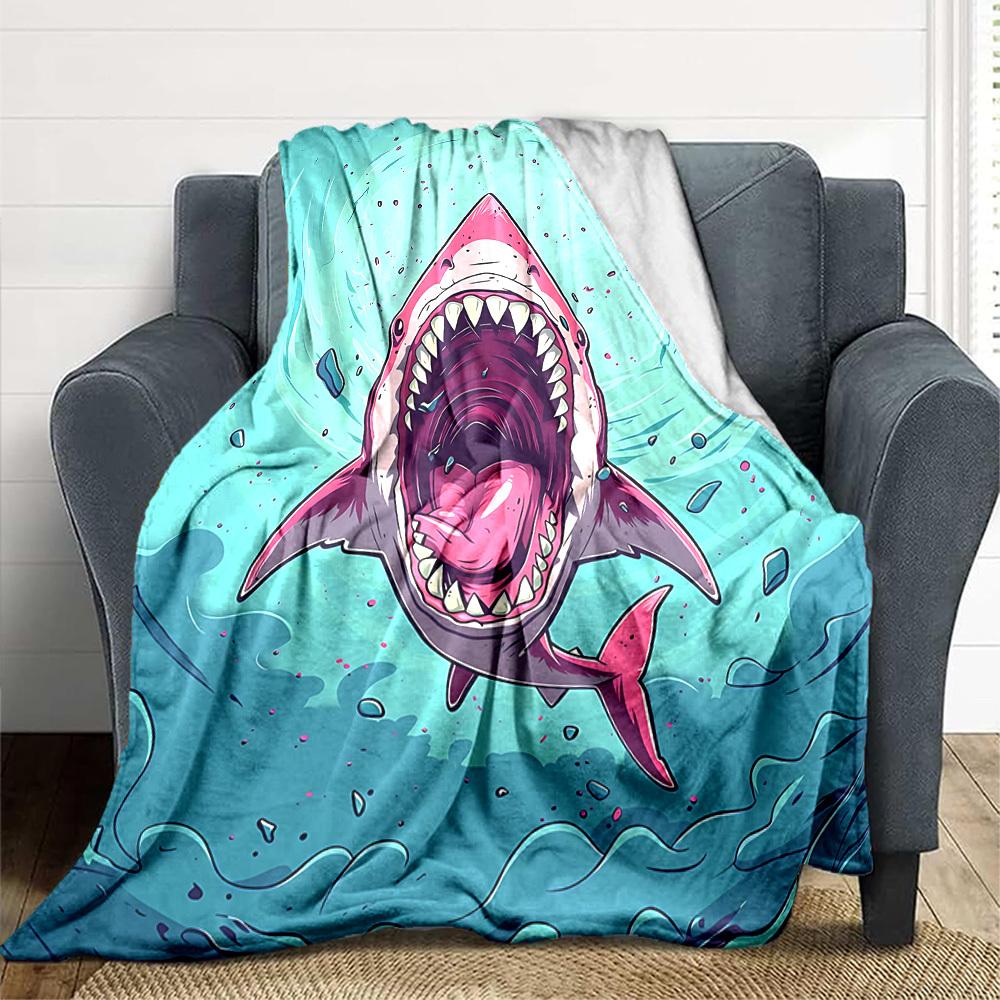1pc Shark Attack Blanket, Lightweight Flannel Throw Blanket for Sofa, Bed, Travel, Camping, Living Room, Office, Couch015