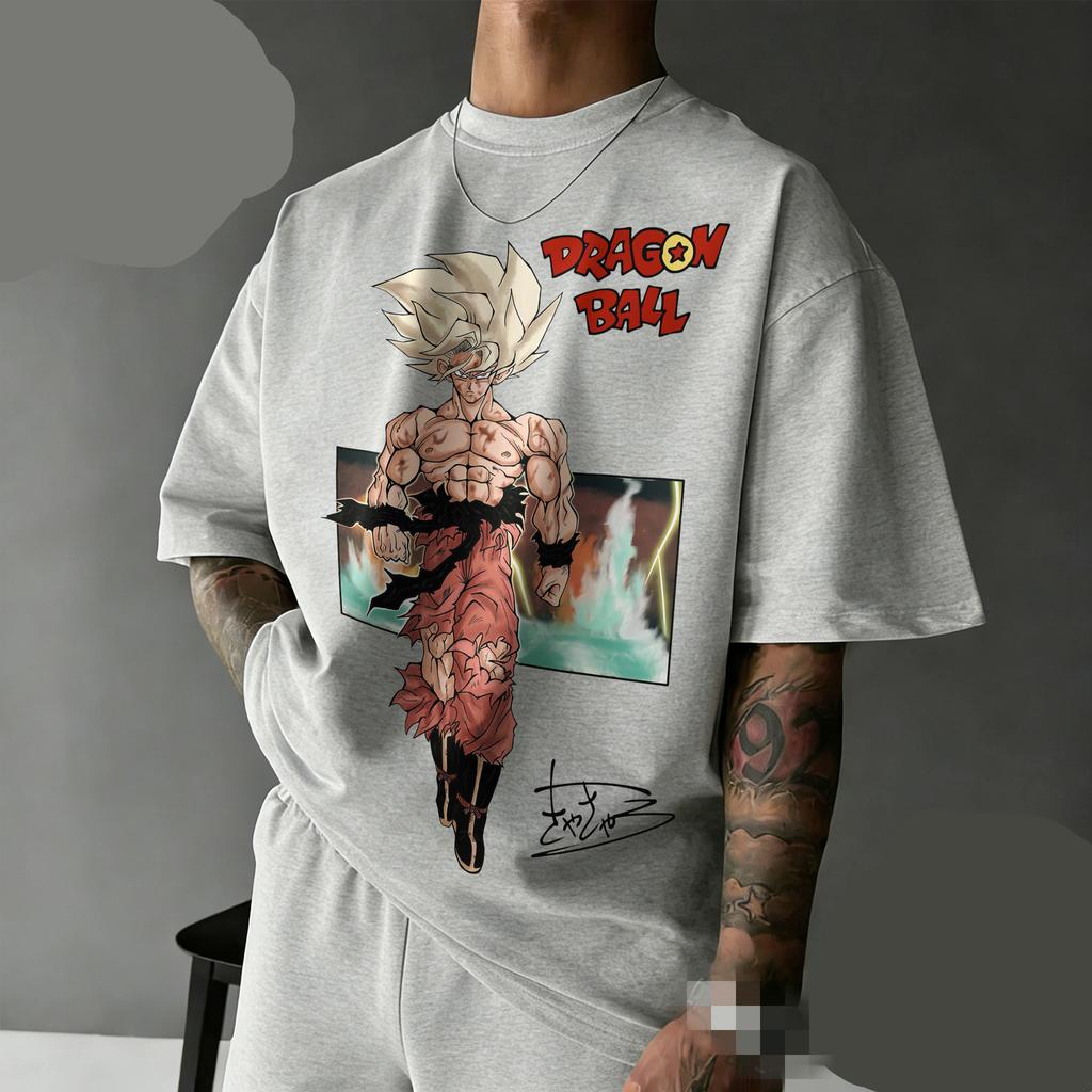 Summer Dragon Ball Retro Gym Men's Printed T-Shirt 100% Cotton Oversized Goku Super Saiyan Print Streetwear Unisex