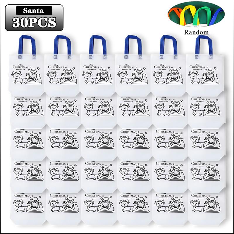 10-50PCS Christmas DIY Graffiti Bags Non Woven Handmade Painting Bags for Kids Art Crafts Gift Coloring Reusable Xmas Handbag