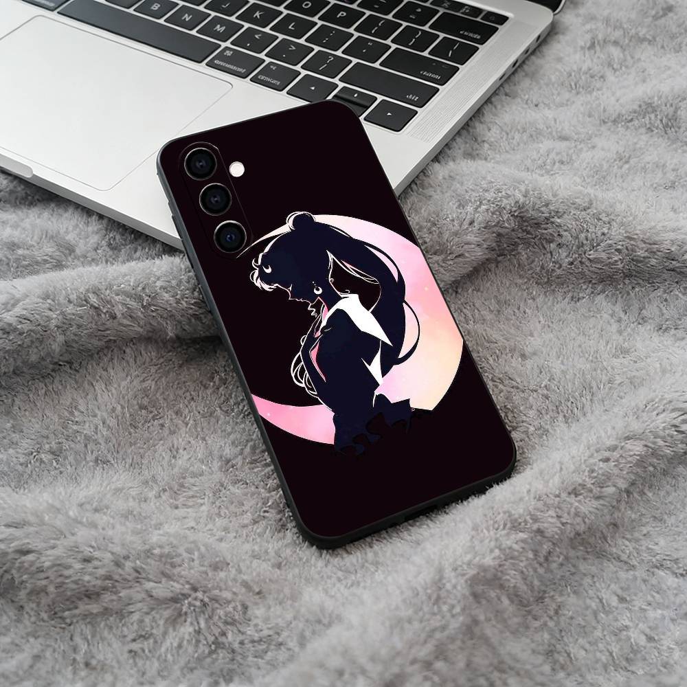 S-Sailor- Moon Black Soft Silicone Phone Case for Samsung Galaxy A73, A71, A72, A70, A53, A52, A51