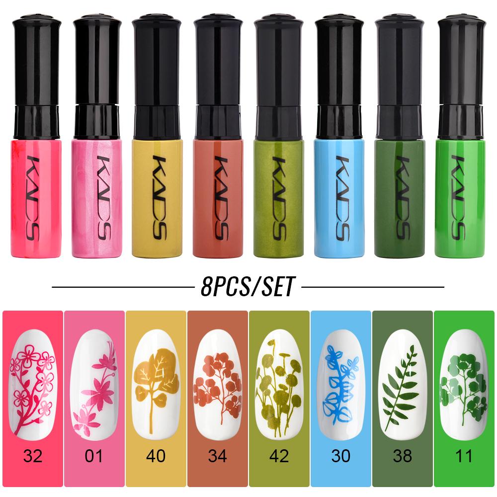 

KADS 8 шт./компл. лак для стемпинга ногтей набор лаков для дизайна ногтей черный, белый цвет полиграфический лак