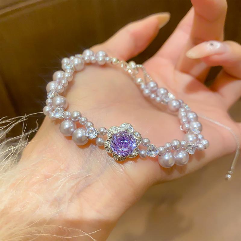 French Zircon Pearl Flower Bracelet: Elegant, Light Luxury Jewelry for Women