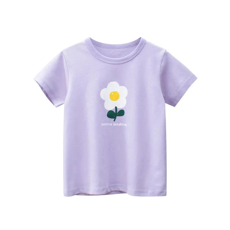 2026 Toddler Kid Baby Girls Clothes Summer Cotton T Shirt Short Sleeve Infant Top Cartoon Flower Print Tee Childrens Tshirt