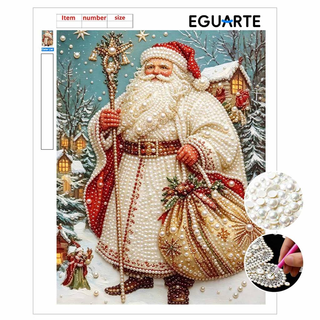 Christmas Santa Claus Pearl Painting with Frame 3D Sparkling Canvas Art Relaxing Craft for Bedroom Wall Decor and Holiday Gift