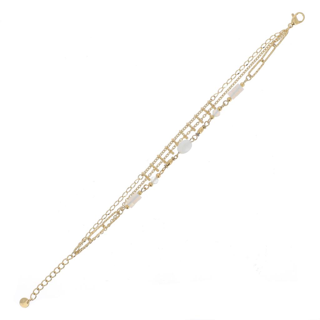 Les Trésors De Lily [R4507] - Designer Steel Bracelet 'Cléopatra' White Gold - 3 Rows