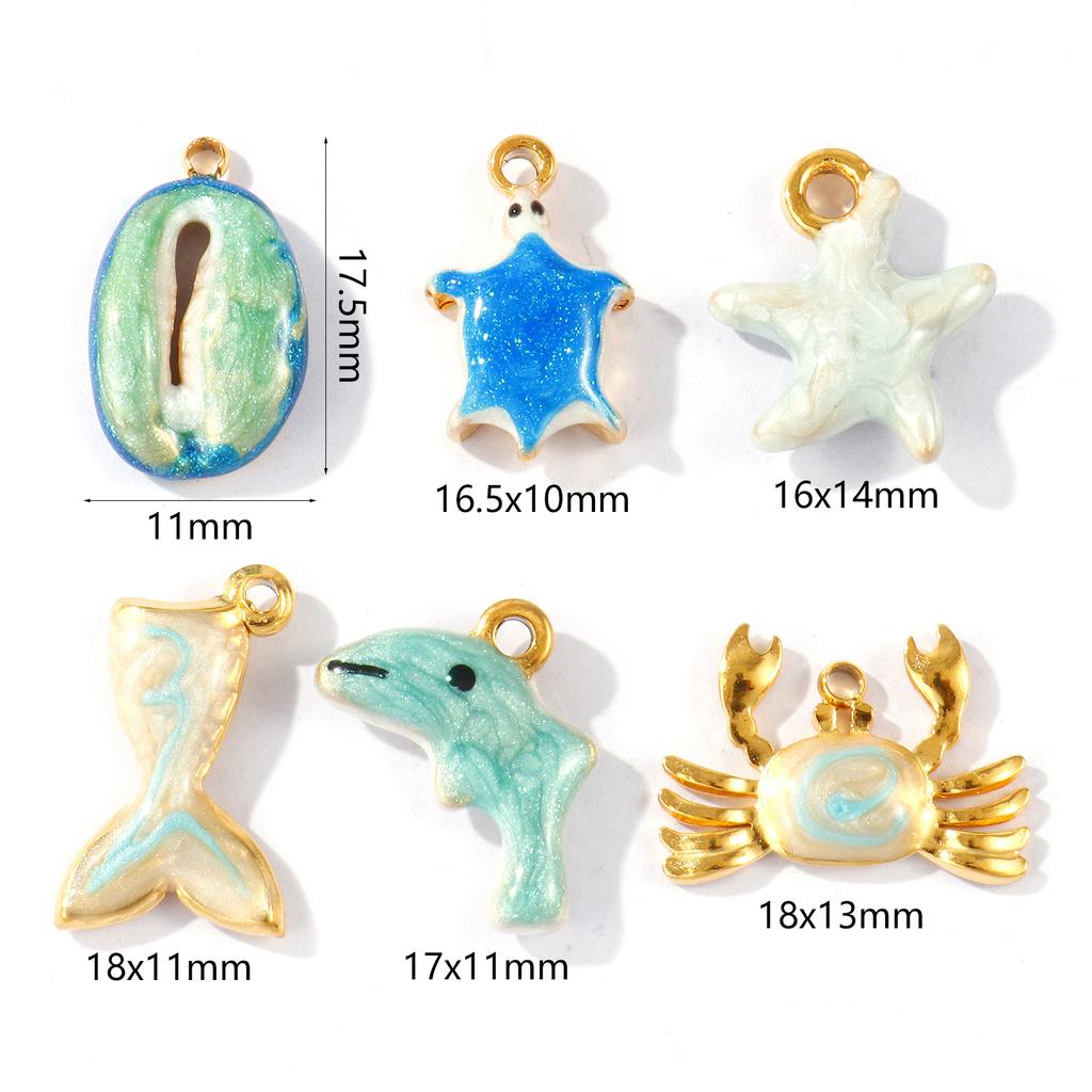 2Pcs 304 Stainless Steel Ocean Jewelry Charms Pearlescent Enamel Whale Turtle Starfish Crab 18K Gold Plated Pendant DIY Necklace