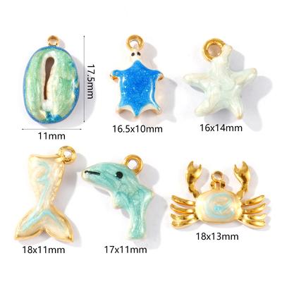 2 Stück 304 Edelstahl Ozean Schmuck Anhänger Perlmutt Emaille Wal Schildkröte Seestern Krabbe 18 Karat Vergoldet Anhänger DIY Halskette