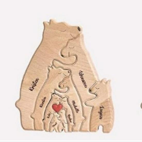 Personalized Wooden Mother & Baby Bear Family Puzzle Set: Solid Wood Craft Home Décor