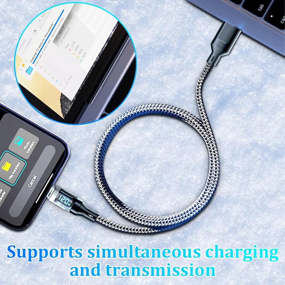 120W 6A USB  Type C To Type C Cable  Fast Charging USB USB C  Data Cable with LED Display for Xiaomi Samsung Huawei