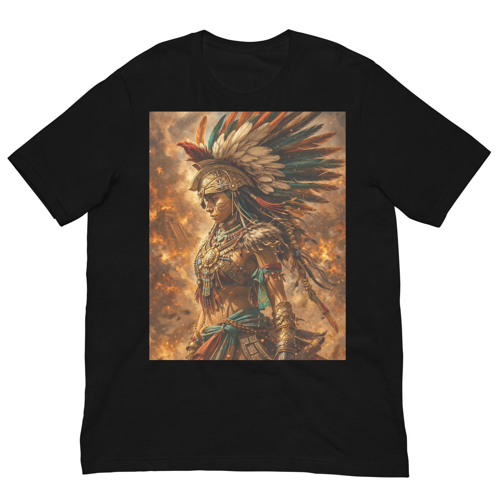 Aztec Warrior Princess Shirt, Indigenous Female Warrior Tee, Mesoamerican Goddess Art, Tribal Fantasy Graphic T-Shirt M