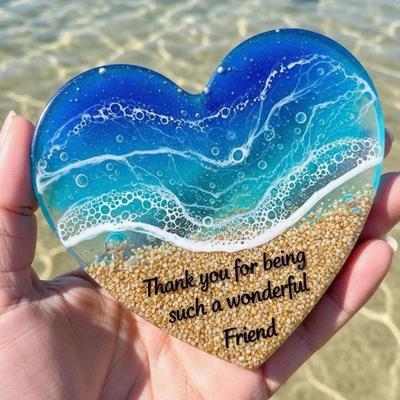 Sea Glass Crafts Pocket Heart Beach Glass Token Heart Shaped Ocean Beach Decoration Souvenir Beach Pocket Heart Ornament