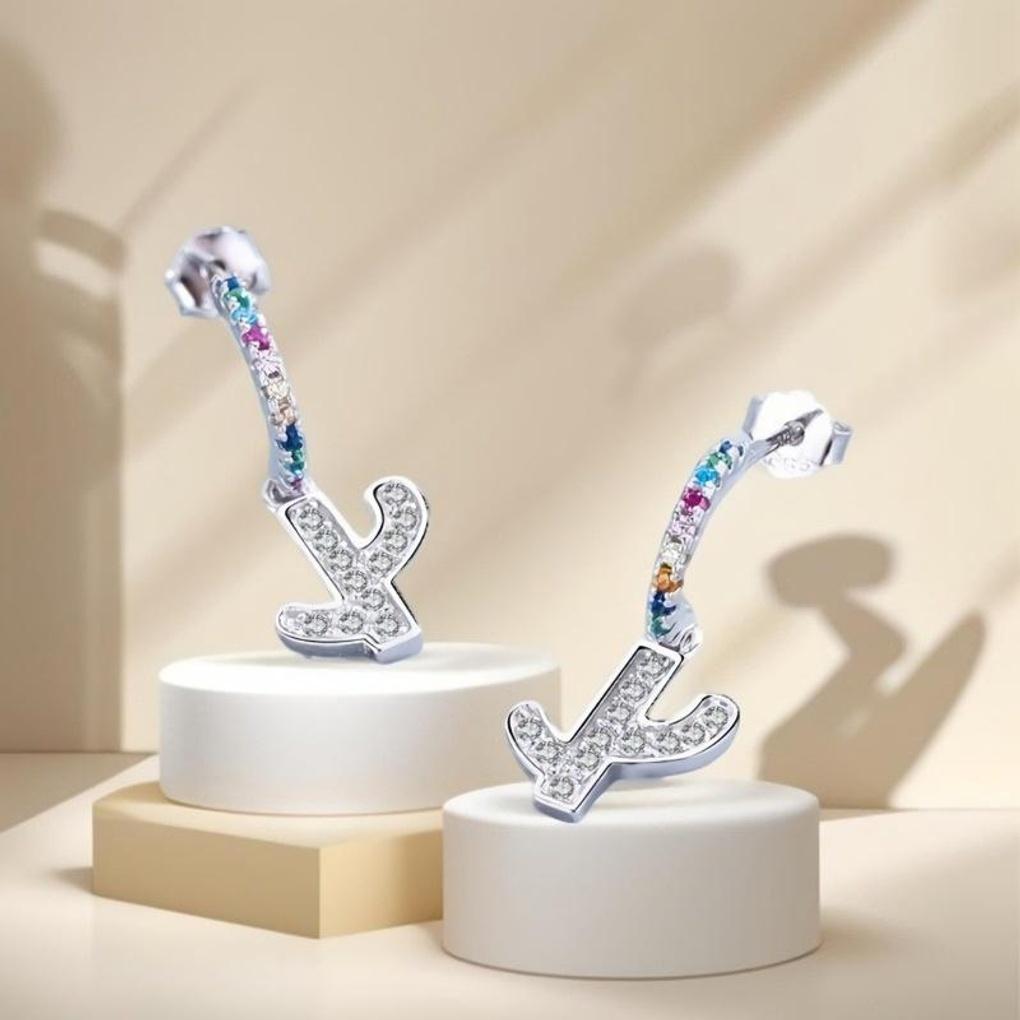 

Women s Silver 925 Rainbow C-Shaped Cactus Earrings cactus