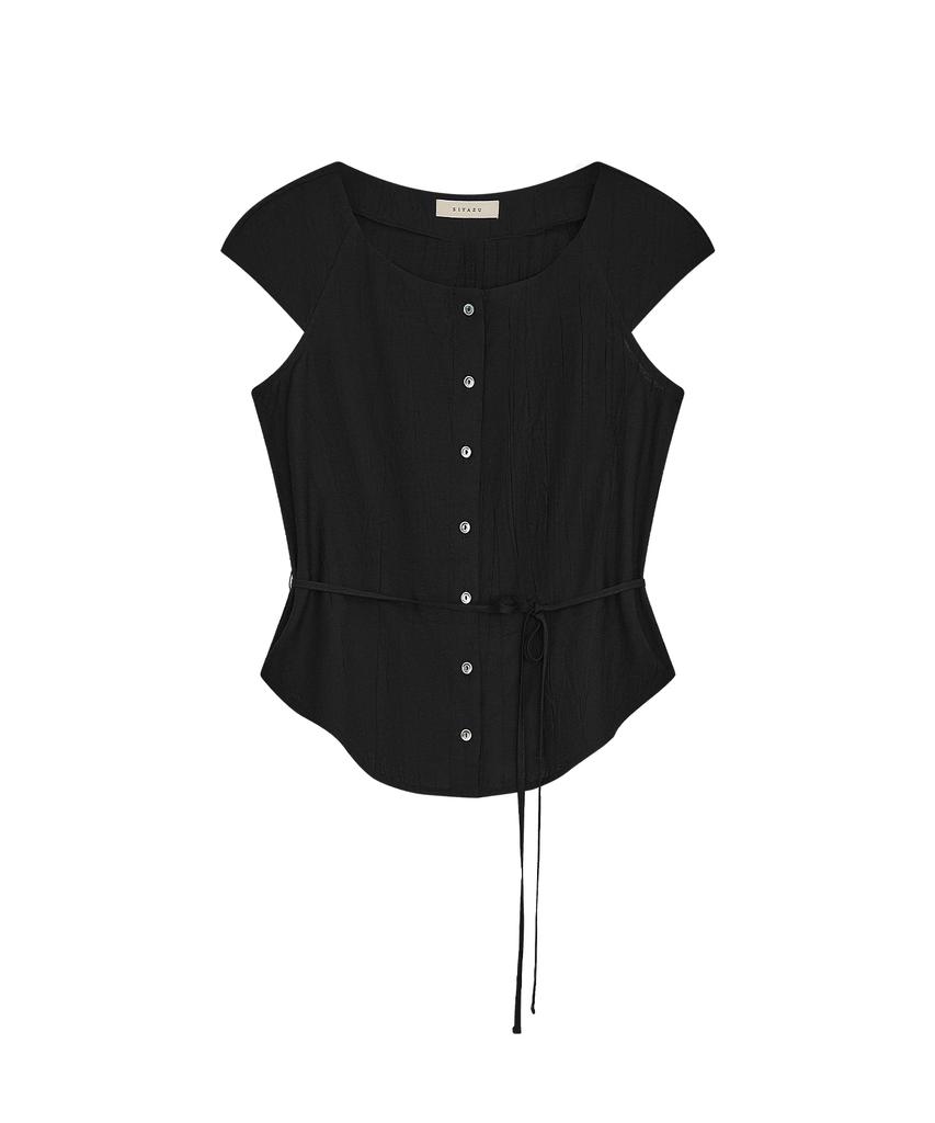 Siyajyu Sitp5281 Cap Sleeve Wrinkle Blouse_Black