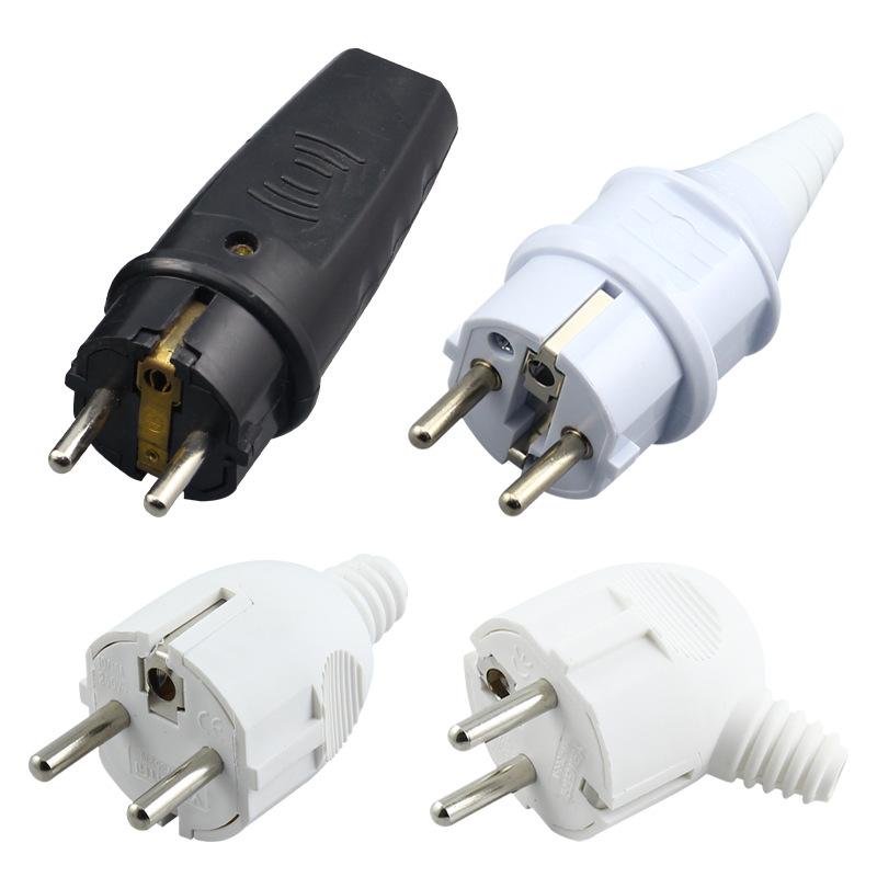 Black & White French/German Standard Detachable Elbow Power Plug with Wiring Assembly