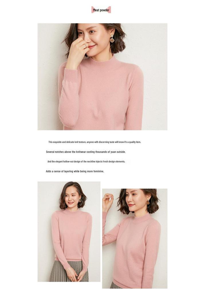 2023 Autumn-Winter Women's Slim-Fit Knit Sweater: Loose Outerwear, Half-High Neck, Thick Inner Layer.
