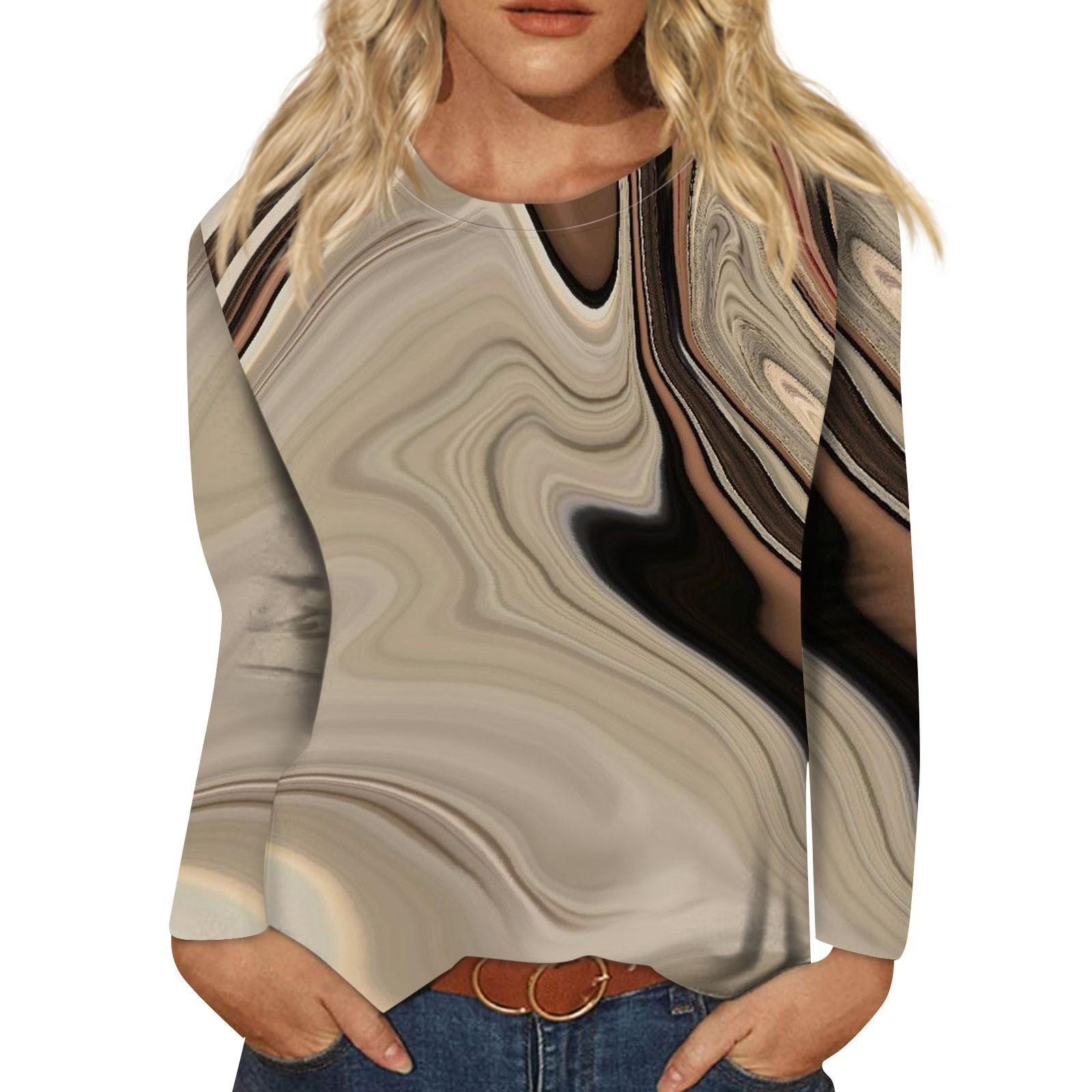 

Женская мода, повседневная блузка с длинным рукавом и круглым вырезом, пуловер с принтом S