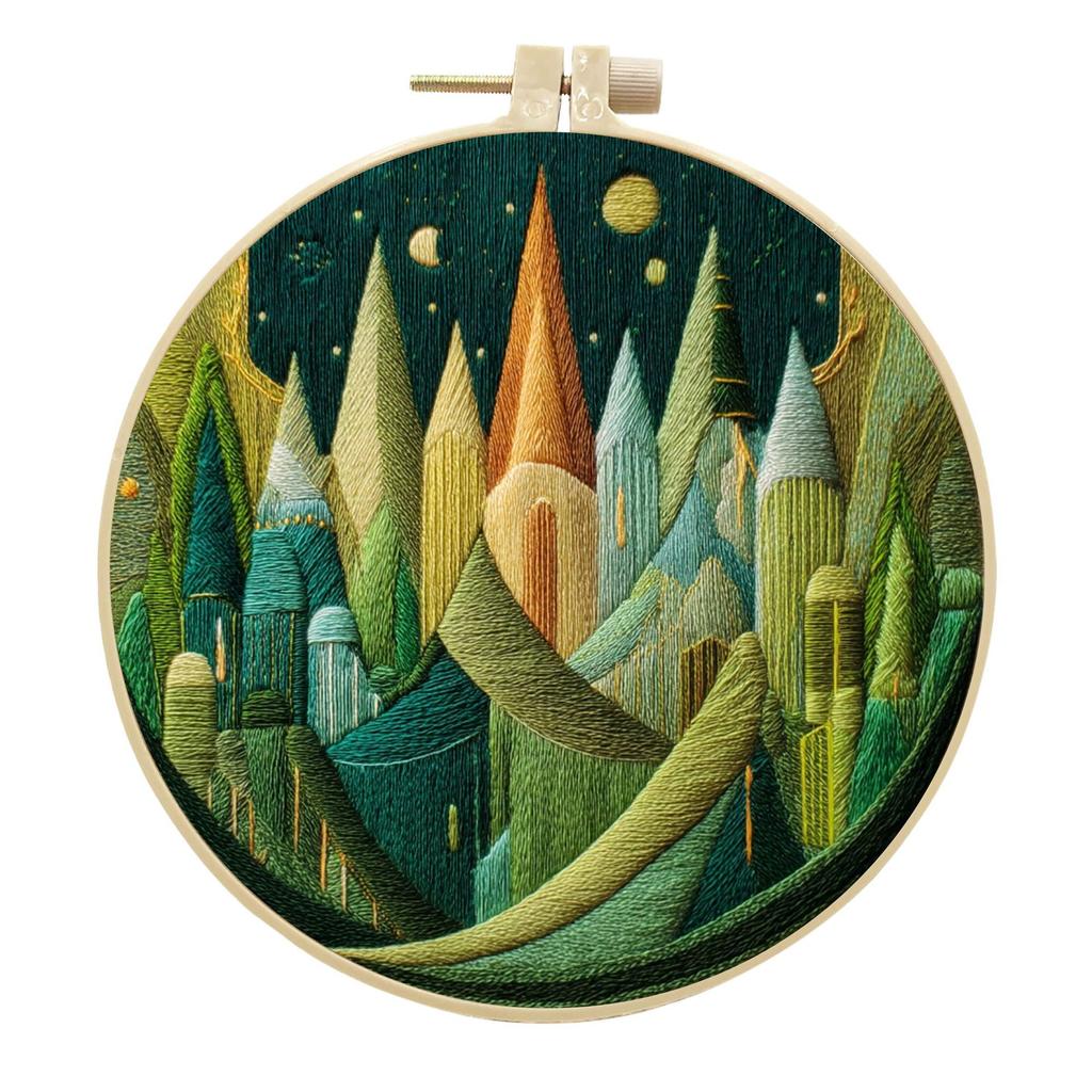 1 PC Green Fantasy Series Pattern Embroidery DIY Fabric Craft Set with Tools