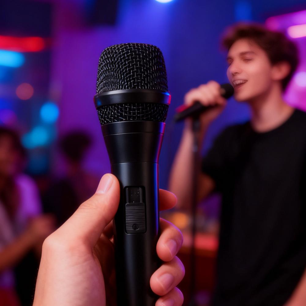 Wired Dynamic Microphone with Holder for Home Karaoke, Live Streaming, and Conferences (Model SJY-M08)