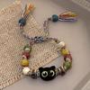 Skull Cat Handmade Bead Bracelet Ceramics Bead Cartoon Hand Ring Vintage Black Cat Bracelet  Women