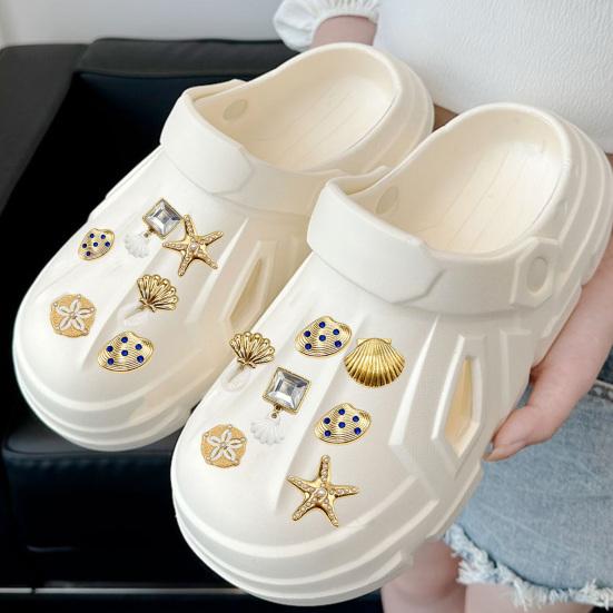 Goudkleurige Schelp Schoen Oceaan Thema Zomerschoen Schelp Zeester Schoen voor Klompen