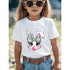 European Size Childrens Round-neck Short-sleeved T-shirt with Rabbit Pattern Print