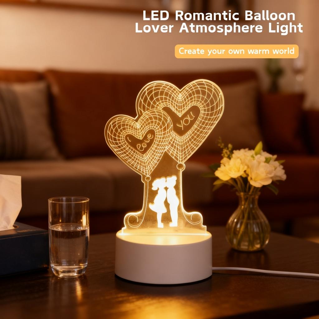 USBpowered 3D Heart-shaped Couple Night Light Holiday Birthday Gift Bedroom Bedside Decoration Night Light Home Novelty Lighting
