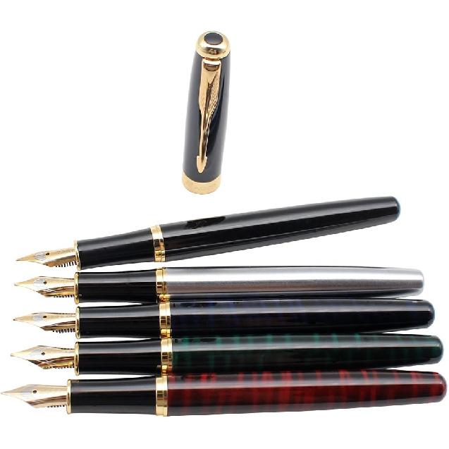 Gullor 5 PCS Classic Metal Fountain Pen B388, Gift Pens with Converters, 5 Colors