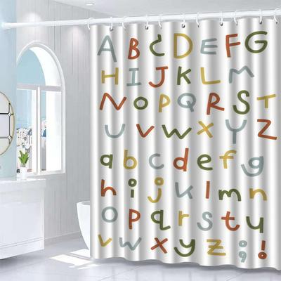 Letter Shower Curtain , Artistic Alphabet Pattern, Durable Polyester, Includes Hooks for Modern Bathrooms