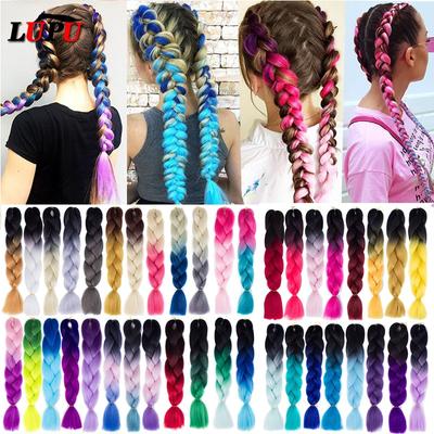60CM syntetyczne przedłużanie włosów duży warkocz warkocz długi gradient różowy fioletowy blond peruka do przedłużania włosów warkocz