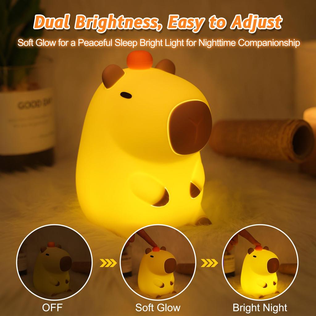 Cute Capybara Silicone Night Light Anywin Nursery Lamp 2 Levels 20 Minutes Timer Decorate Kids Living Festival Gift for Boys and Girls Orange,