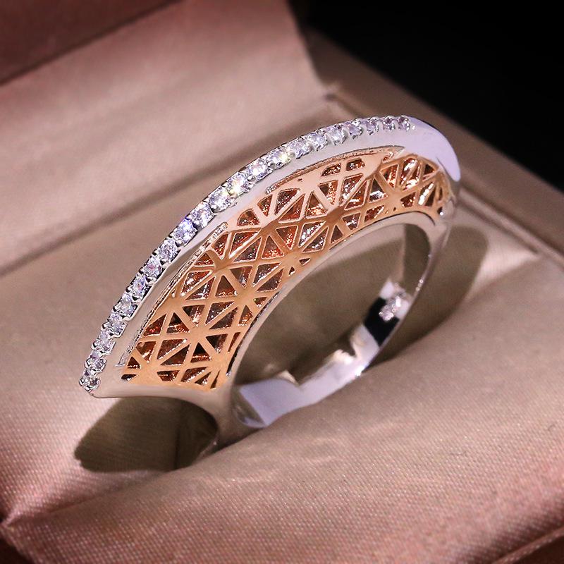 

Luxury Ladies Rose Gold Hollow Design Ring 925 Silver Party Geometric Jewelry Ladies Set Jewelry Geometric Ring 6