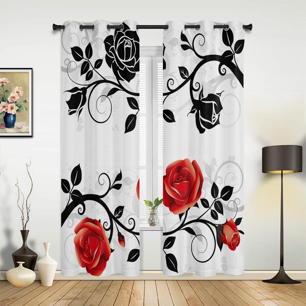 Pink Rose Flower Butterfly Curtains for Bedroom Living Room Drapes Kitchen Children's Room Window Curtain Modern Home Decor