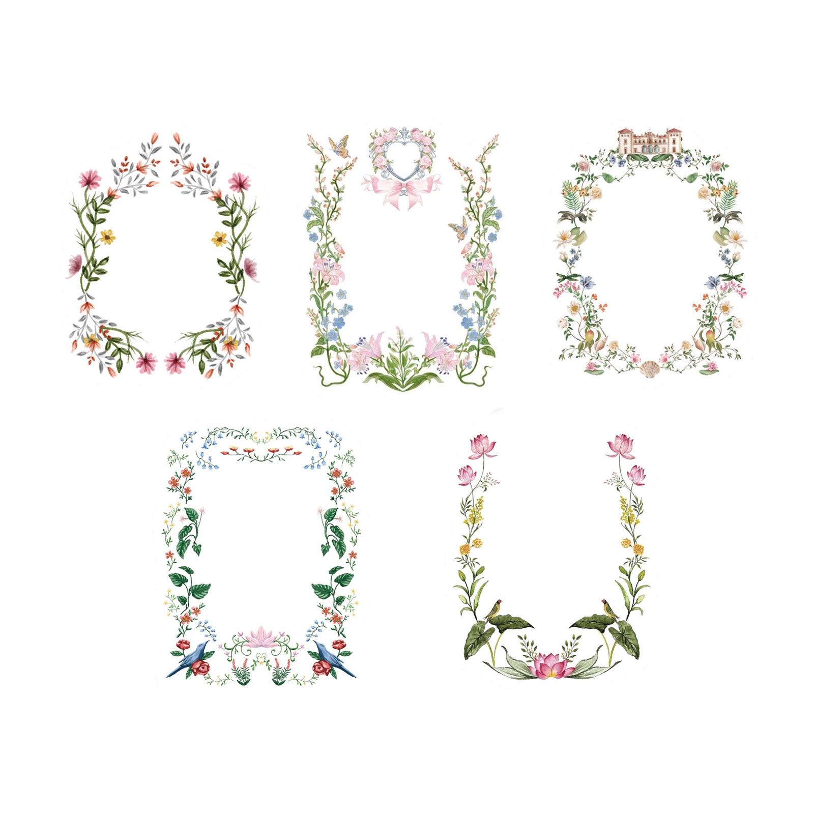

Floral Frame Sticker Set for DIY Journals and Scrapbooking 5 Pieces Hand-drawn Botanical Borders for Decorative Crafting Projects One Size