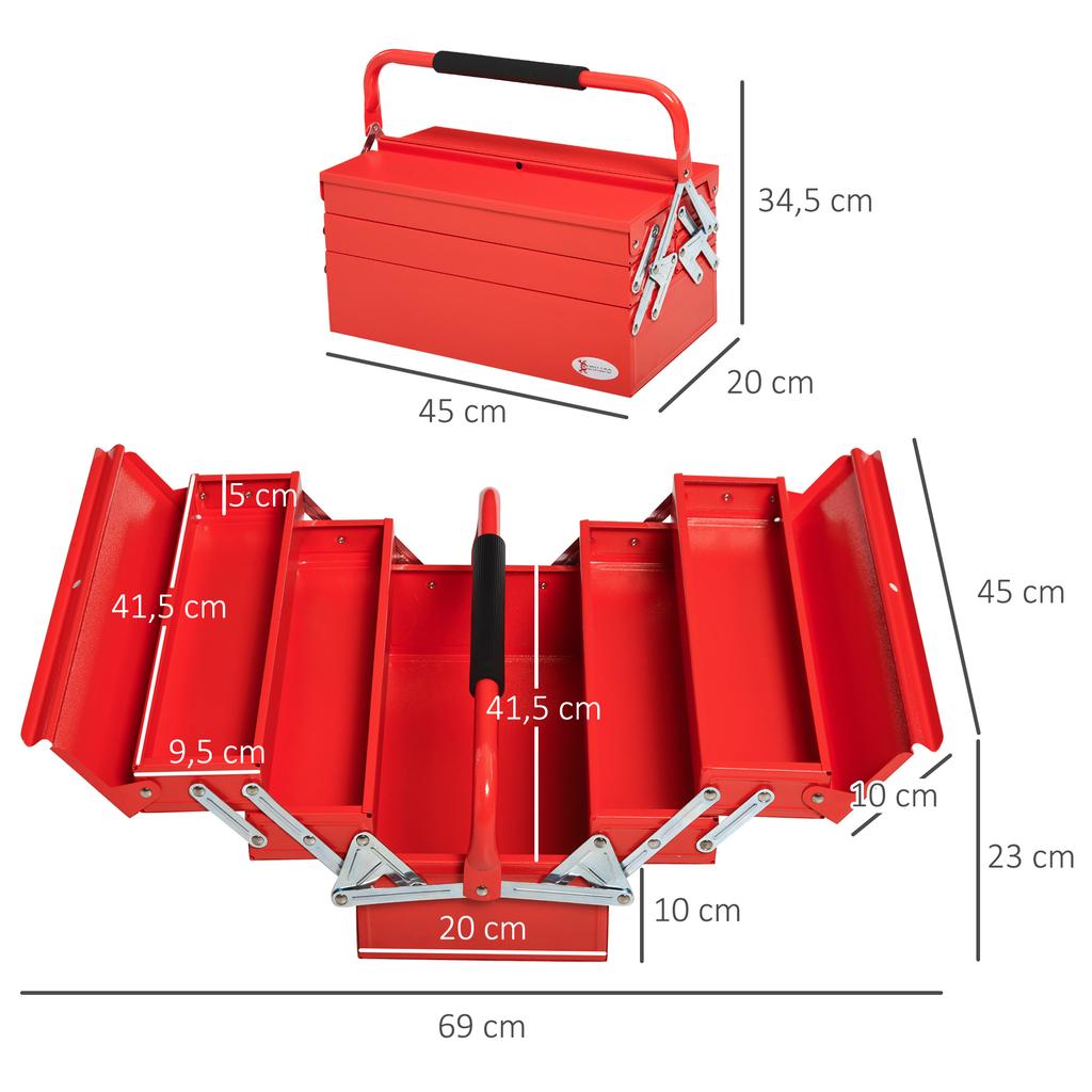 Εργαλειοθήκη, Θήκη Εργαλείων με 5 Θήκες, 45 x 20 x 34,5 cm, Ατσάλι, Κόκκινο