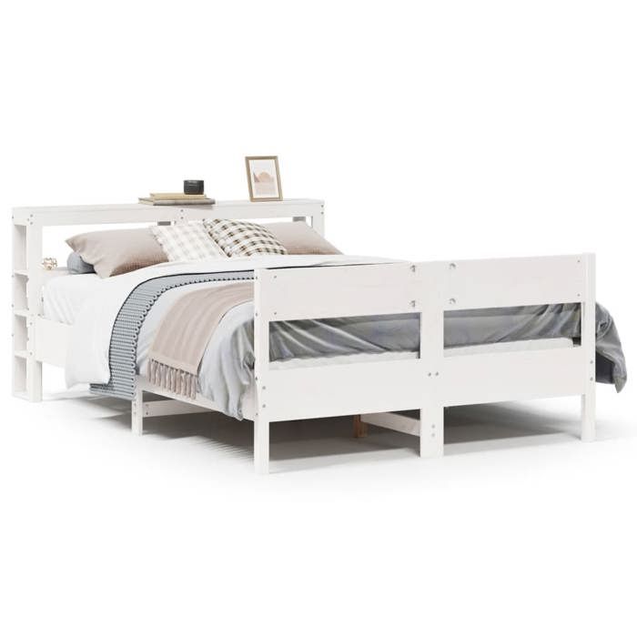 VidaXL Bed Frame with Headboard White 120x190 Cm Solid Pine Wood, Bed, Bedroom Furniture, Wooden Bed, Bed 3306205