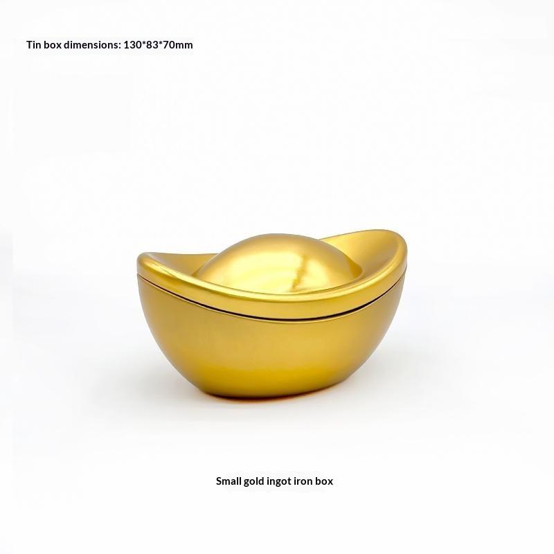 Gold Ingot Shaped Tin Box, Chinese Style Metal Treasure Container for Candy/Gift/Party Decor
