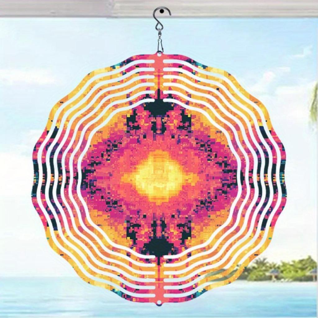 Vintage-Infinite Rotation Windmill – Pixel Mosaic Openwork Design with Neon Accents, Wind-Powered Outdoor Hanging Decor for Patio, Garden & Yard