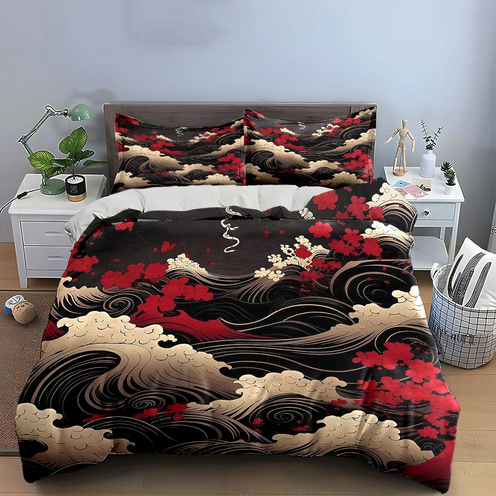 Elegant Wave Floral Set Decoration Soft Comfortable Duvet Cover Bedding Set Included 1*Duvet Cover & 2*Pillowcases, Gift