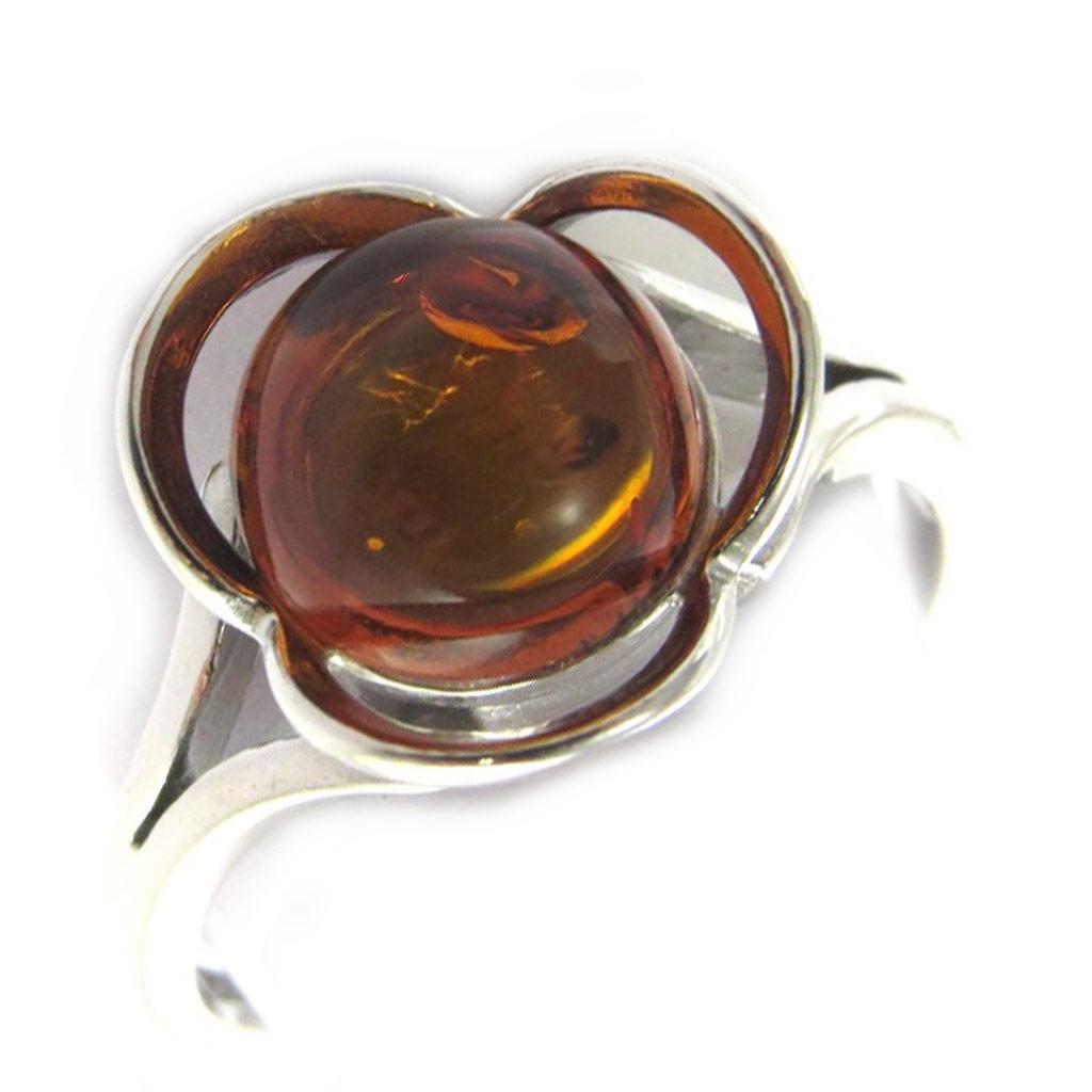 Srebrny pierścionek „Inspiracja” z bursztynem koniakowym (rodowany) - 12 mm